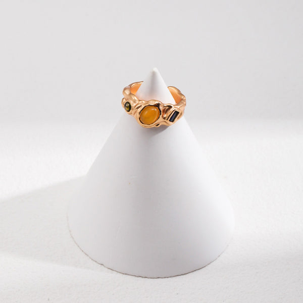 Vintage asymmetrical jade earrings/ring-Gold Plated 925 Sterling Silver